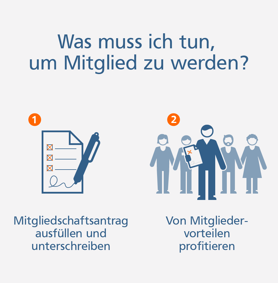 Mitglied werden 1. Sie lassen sich beraten. 2. Sie erklären Ihren Beitritt. 3. Sie profitieren von den Vorteilen einer Mitgliedschaft bei uns.
